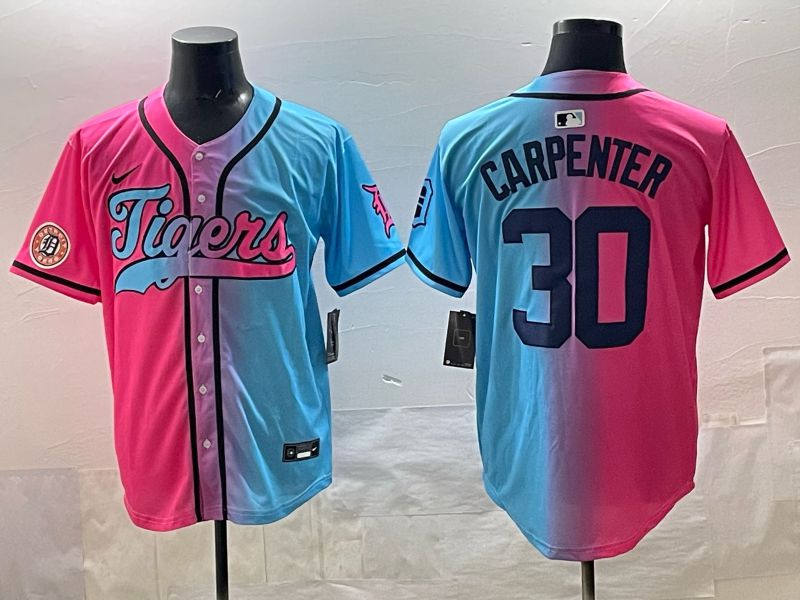 Men 2025 Detroit Tigers 30 Carpenter Blue pink Game Nike MLB Jersey style 06